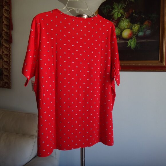 ASTROLOGIE Women's  Red Top w/White Circles-Stripes 100% Cotton NEW Size 2X - Picture 5 of 6